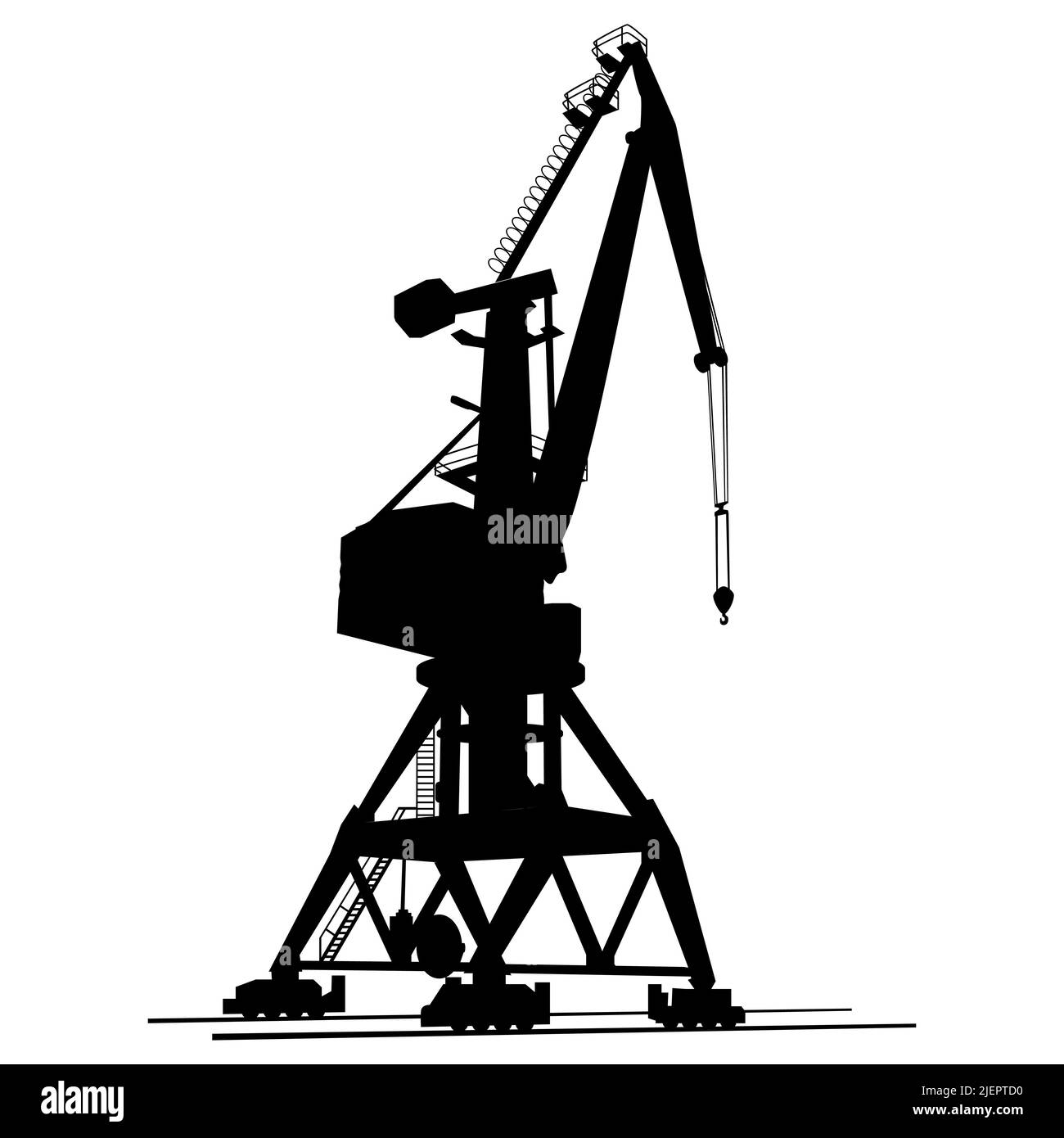 Sagoma della gru portuale per il carico e lo scarico di navi da carico vettore isolato. Illustrazione Vettoriale