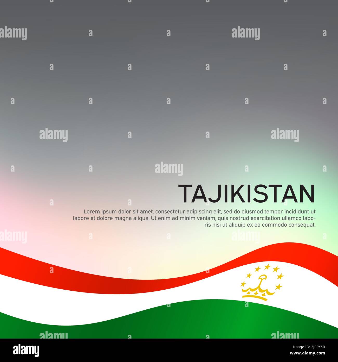 Astratto che sventola la bandiera del Tagikistan. Poster tagico nazionale. Sfondo in metallo creativo per la progettazione di carte vacanza patriottiche. Stato tagikistan patriottico Illustrazione Vettoriale