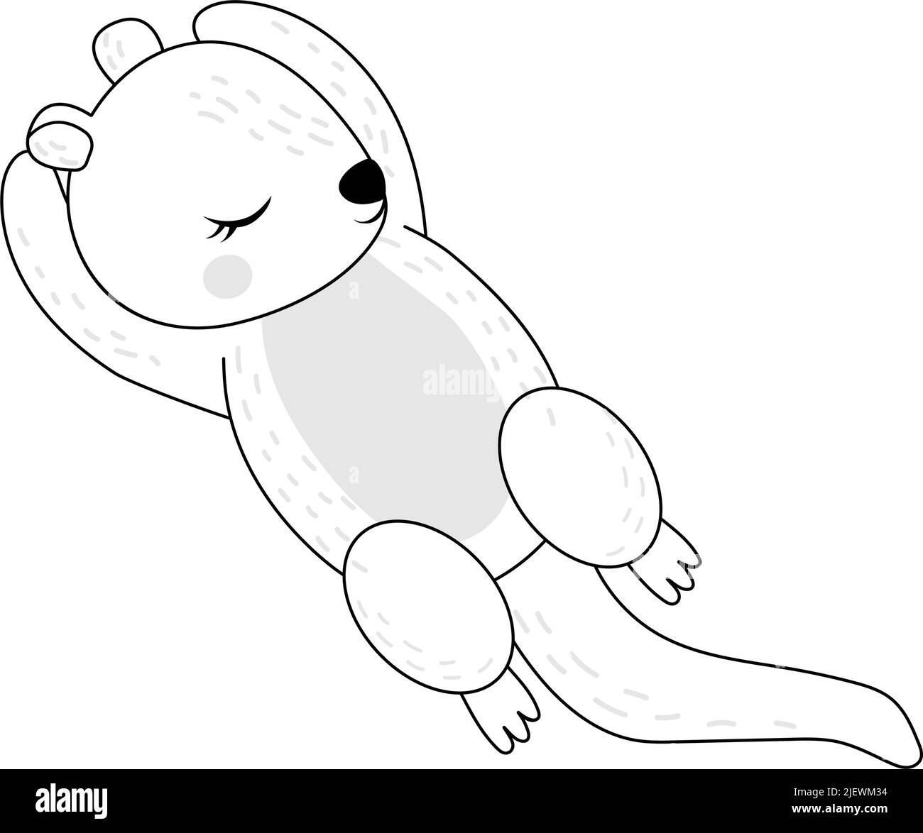 Colorazione Page Otters Clipart Character Design. Adorabile clip Art Otter dorme sul retro in bianco e nero. Illustrazione vettoriale di un animale per stampe Illustrazione Vettoriale