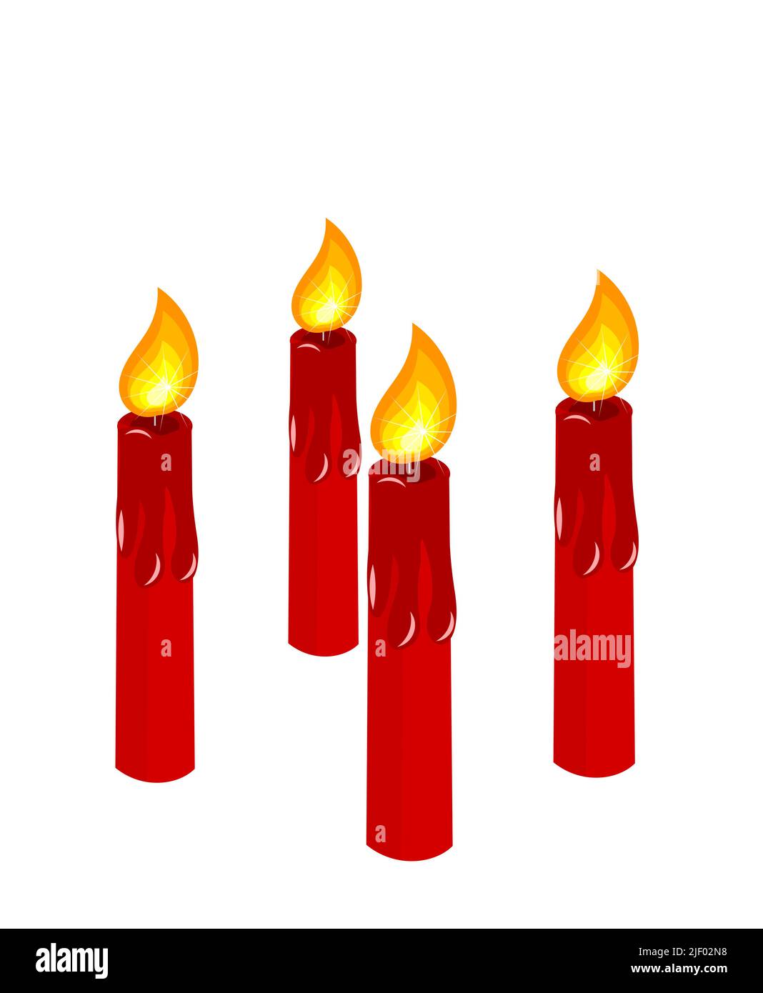 Quattro candele rosse che bruciano illustrazione vettoriale. Tempo di avvento prima di Natale Illustrazione Vettoriale