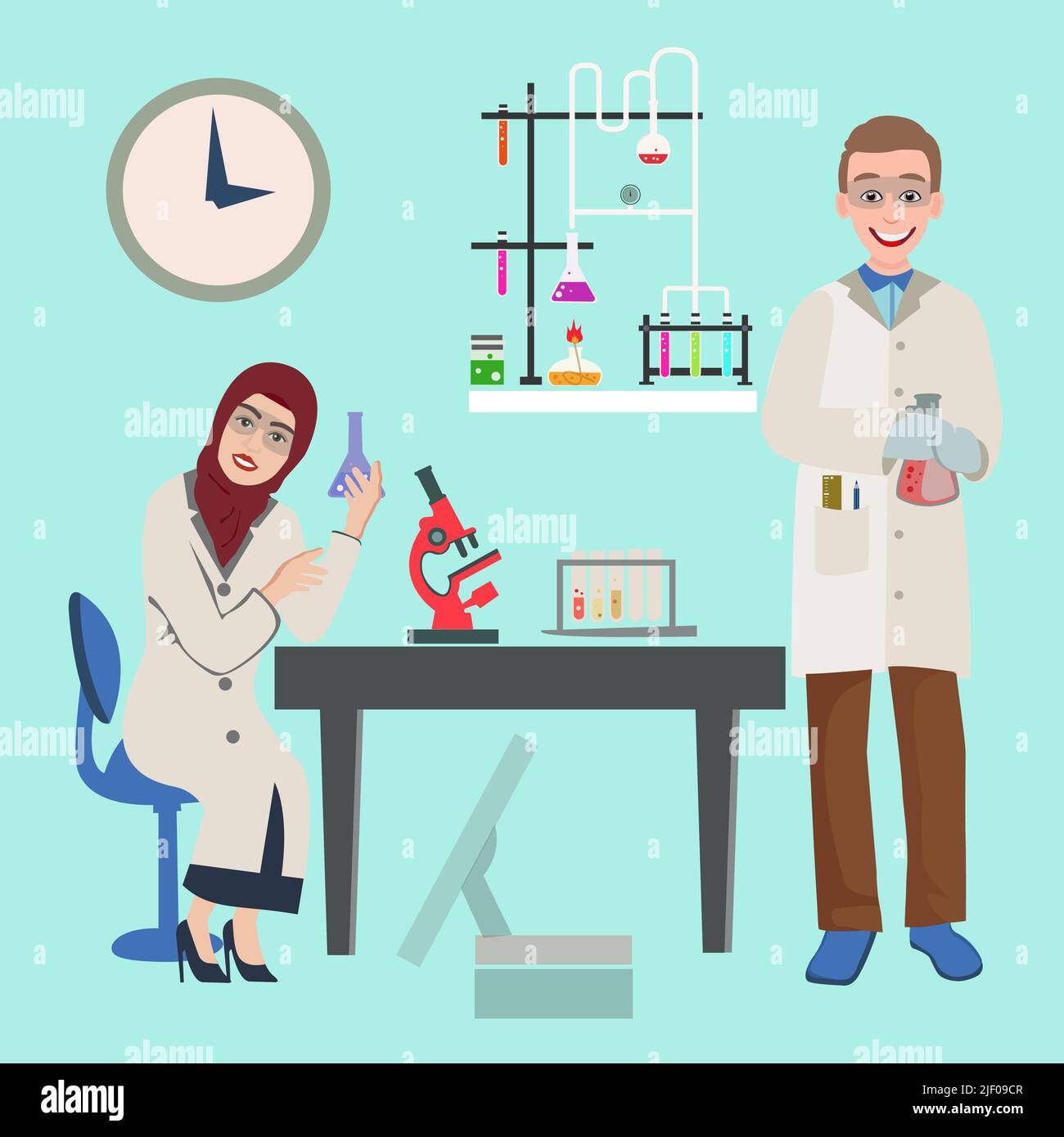 Assistente di laboratorio con illustrazione del vettore della provetta Illustrazione Vettoriale