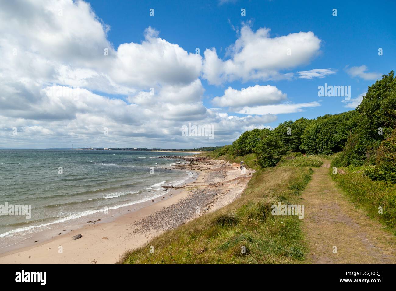 Il sentiero costiero Fife sopra la spiaggia vicino a Largo, Fife, Scozia Foto Stock