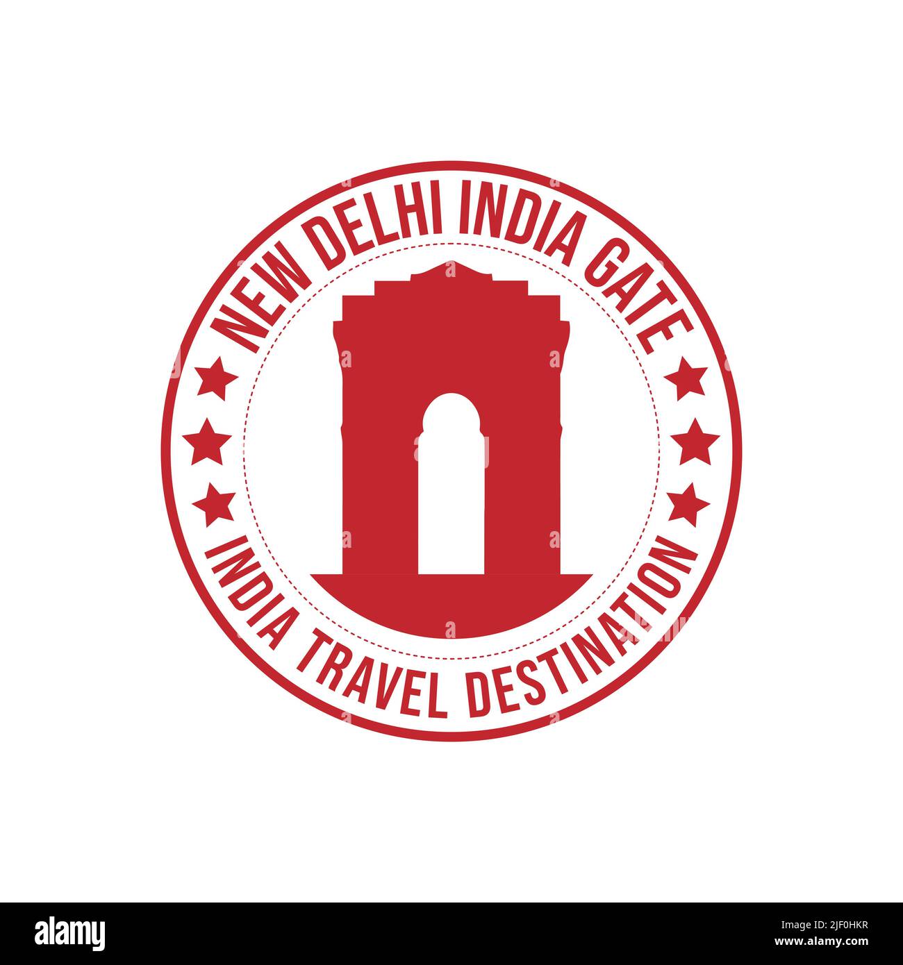 Timbro circolare in gomma con il testo India Gate Travel destination scritto all'interno del timbro. India edificio storico viaggio destinazione gomma timbro ve Illustrazione Vettoriale