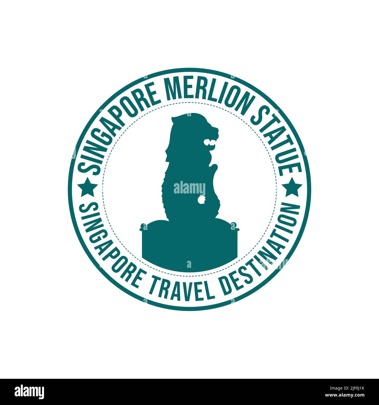 Timbro di gomma con il testo la statua di Merlion destinazione di viaggio scritto all'interno del timbro. Singapore il viaggio storico della Statua del Merlion architettura Illustrazione Vettoriale