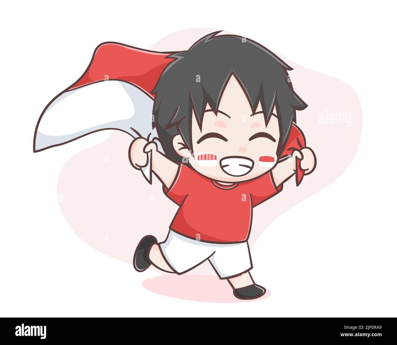 Ragazzo carino che tiene bandiera indonesiana nel giorno dell'indipendenza Illustrazione Vettoriale