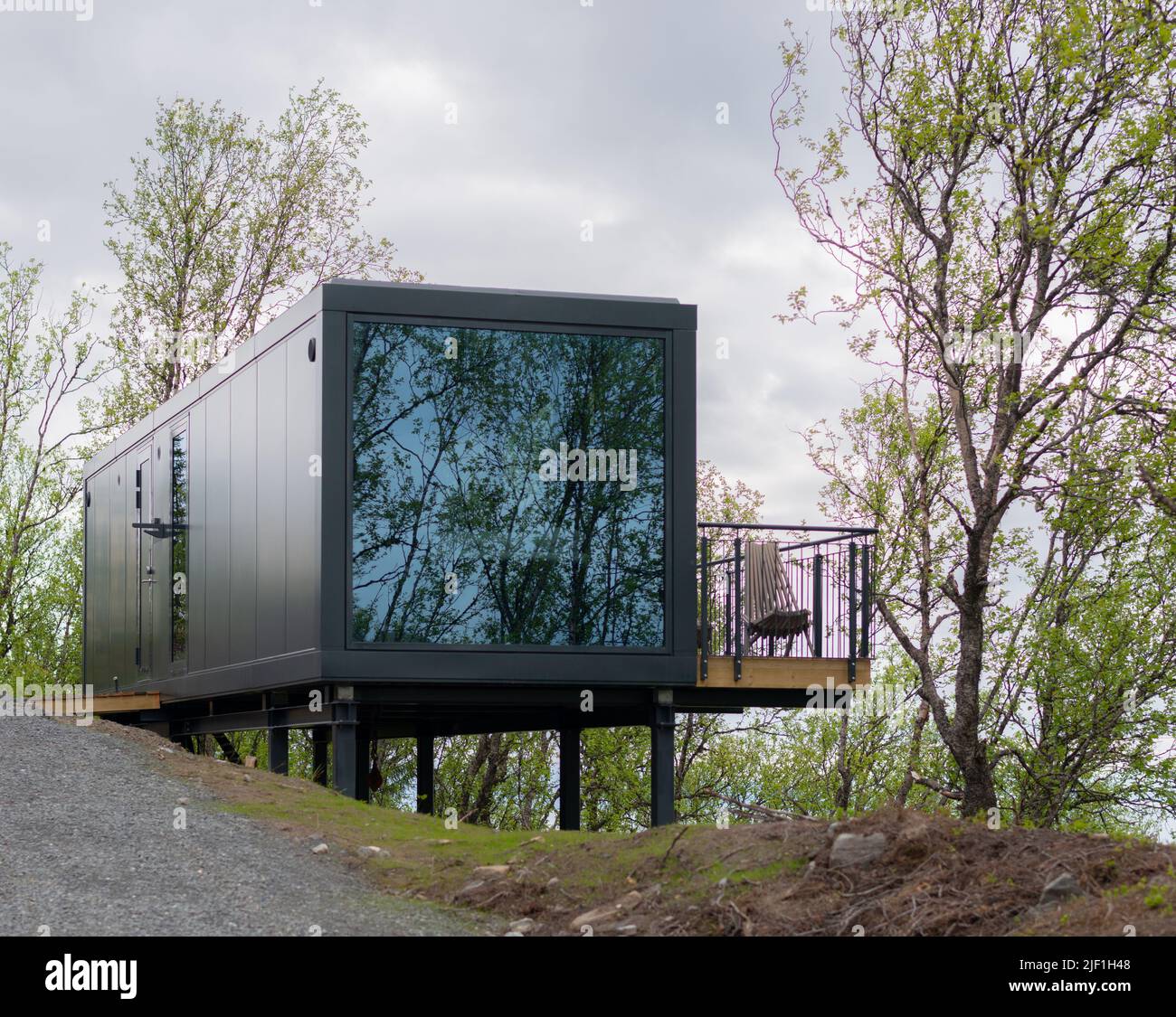 Nuove cabine al Fagernesfjellet di Narvik, progettate dalla società di architettura Snøhetta, con particolare attenzione alla sostenibilità e ai premi ambientali. Foto Stock
