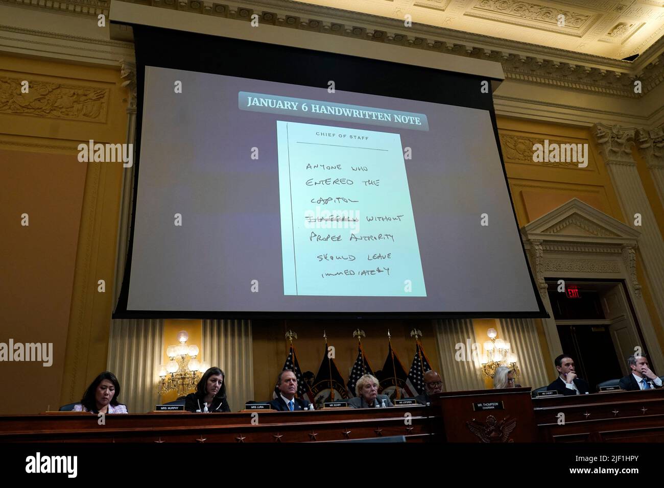 Washington, USA, 28 giugno 2022. U.S. House Select Committee tiene il Six Hearing con Cassidy Hutchinson, un aiutante dell'ex Capo della Casa Bianca dello staff Mark Meadows, il suo gennaio 6 indagine su Capitol Hill a Washington il 28 giugno 2022. Foto di Yuri Gripas/ABACAPRESS.COM Foto Stock