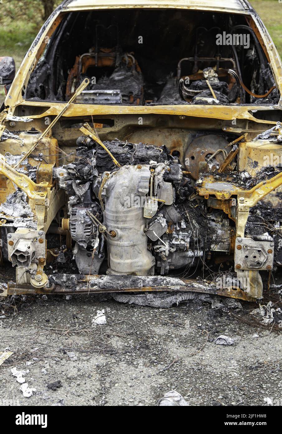 Dettaglio dell'incidente e della distruzione di un veicolo, disastro e morte Foto Stock