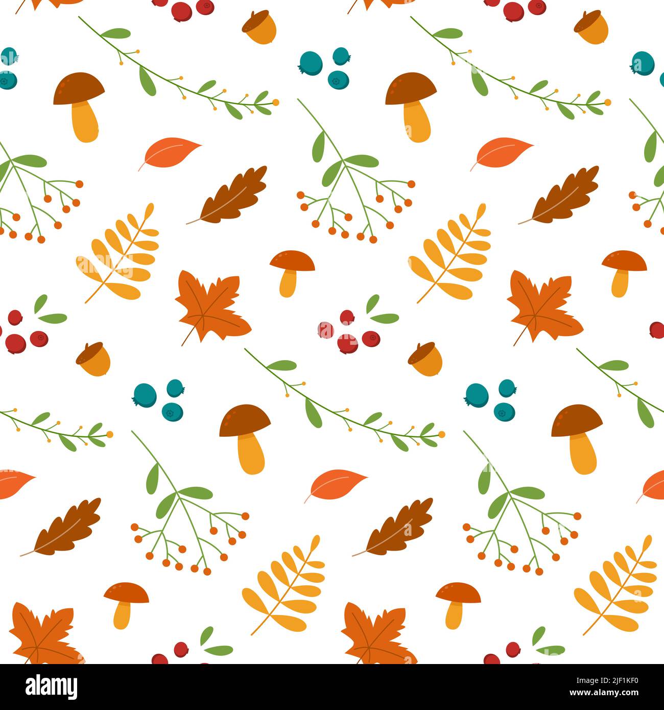 modello senza giunture autunno foglie di funghi e bacche Illustrazione Vettoriale