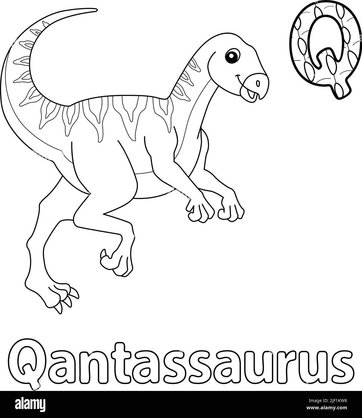 Qantassaurus Alphabet Dinosaur ABC colorazione pagina Q Illustrazione Vettoriale
