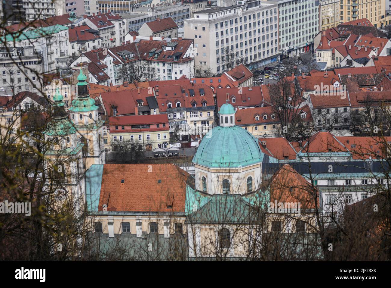 Lubiana: Vista panoramica sul centro della città. Slovenia Foto Stock