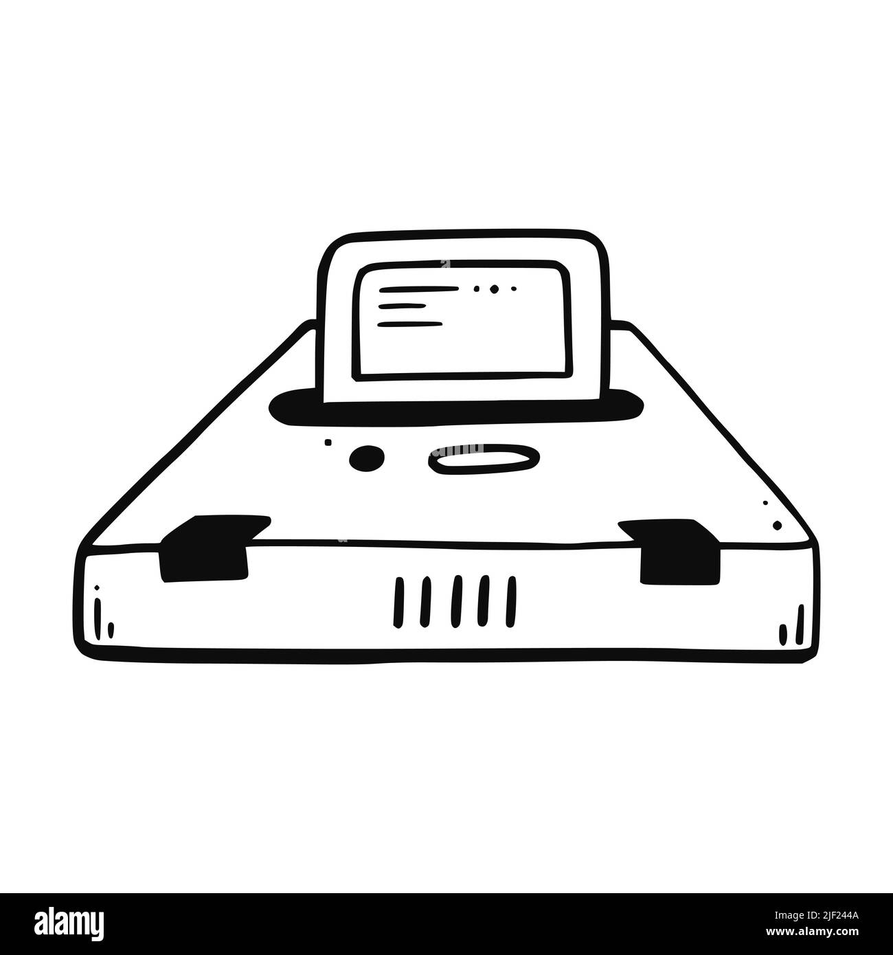 Retro console di gioco a mano disegnato Doodle elemento. Stile della linea di schizzo. Illustrazione vettoriale isolata. Illustrazione Vettoriale