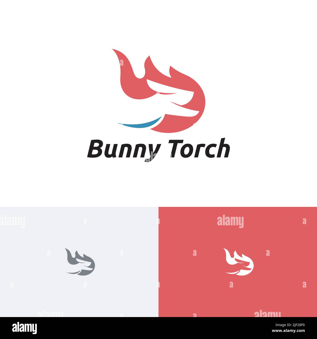 Coniglio Bunny Torch Fire Flame running Speed Logo Illustrazione Vettoriale