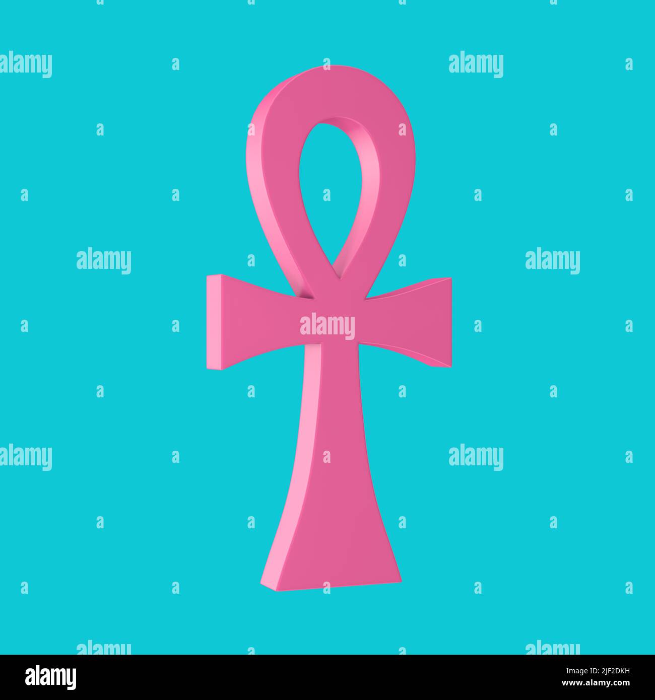 Croce egiziana rosa Ankh chiave di vita in stile Duotone su sfondo blu. 3D rendering Foto Stock
