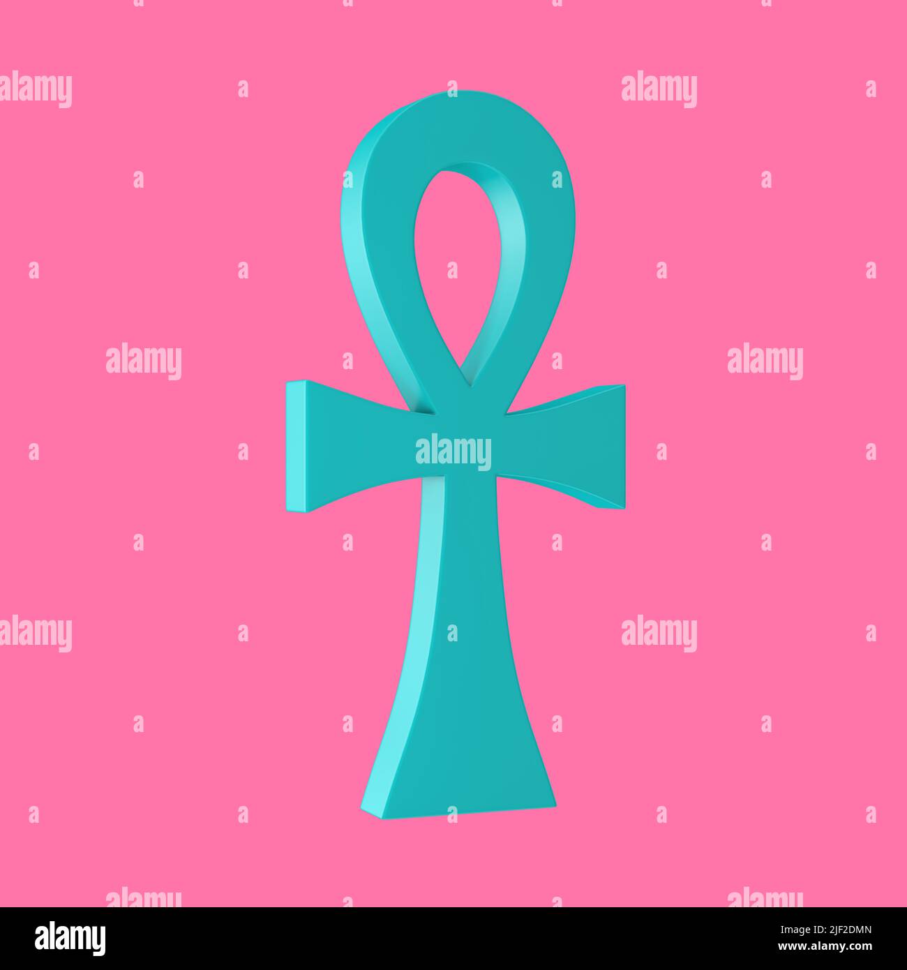 Croce egiziana blu Ankh chiave di vita in stile Duotone su sfondo rosa. 3D rendering Foto Stock