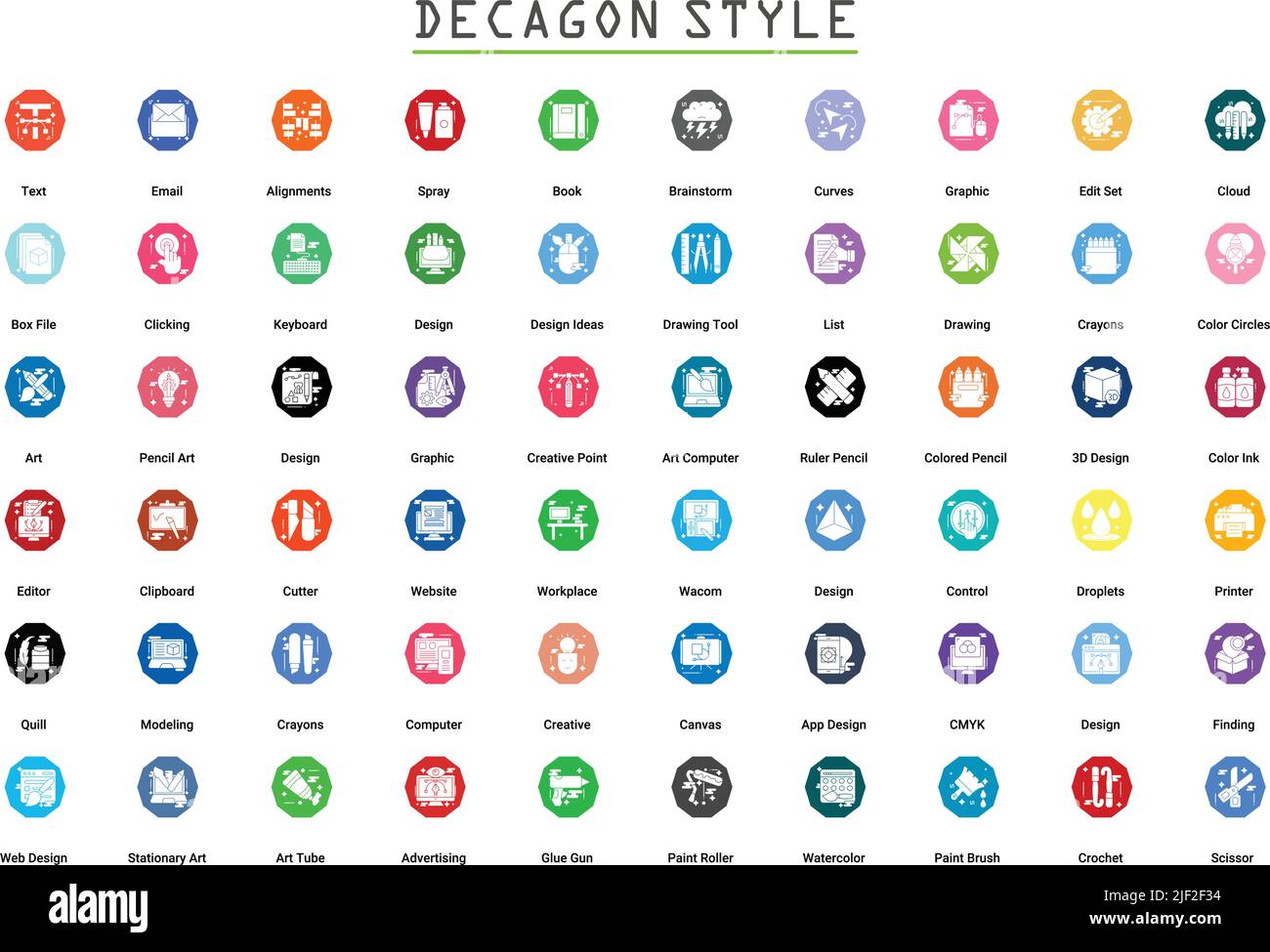 Art & Designing, disegno e web e grafica icone di disegno insieme. Illustrazione del vettore glyph Flat. Illustrazione Vettoriale