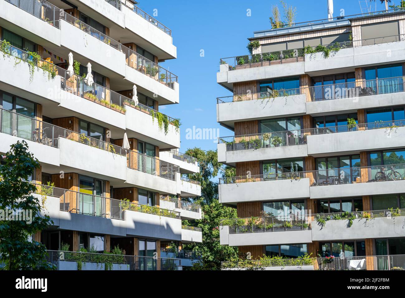 Moderno appartamento immobili visto a Berlino, Germania Foto Stock