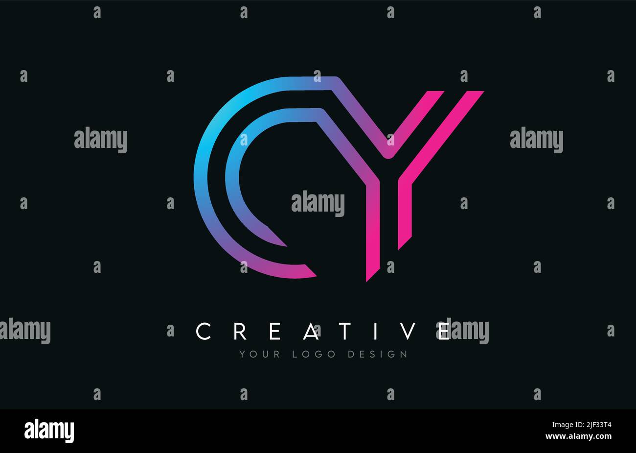 Linee monogramma CY C Y Letter Logo Design in colori neon. Illustrazione del logo Creative Modern Letters Vector Icon. Illustrazione Vettoriale