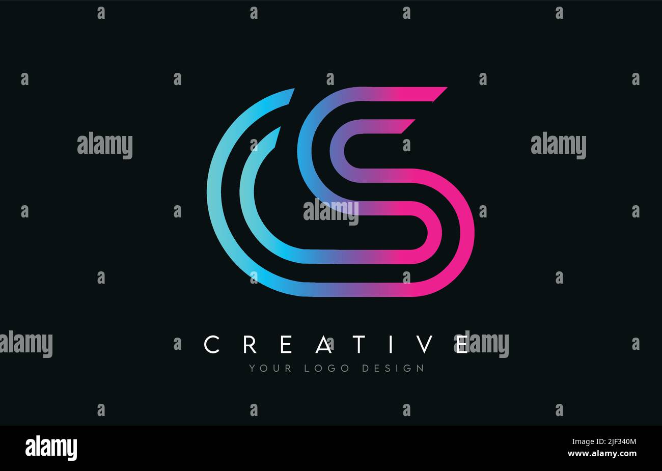 Linee monogramma CS C S Letter Logo Design in colori neon. Illustrazione del logo Creative Modern Letters Vector Icon. Illustrazione Vettoriale