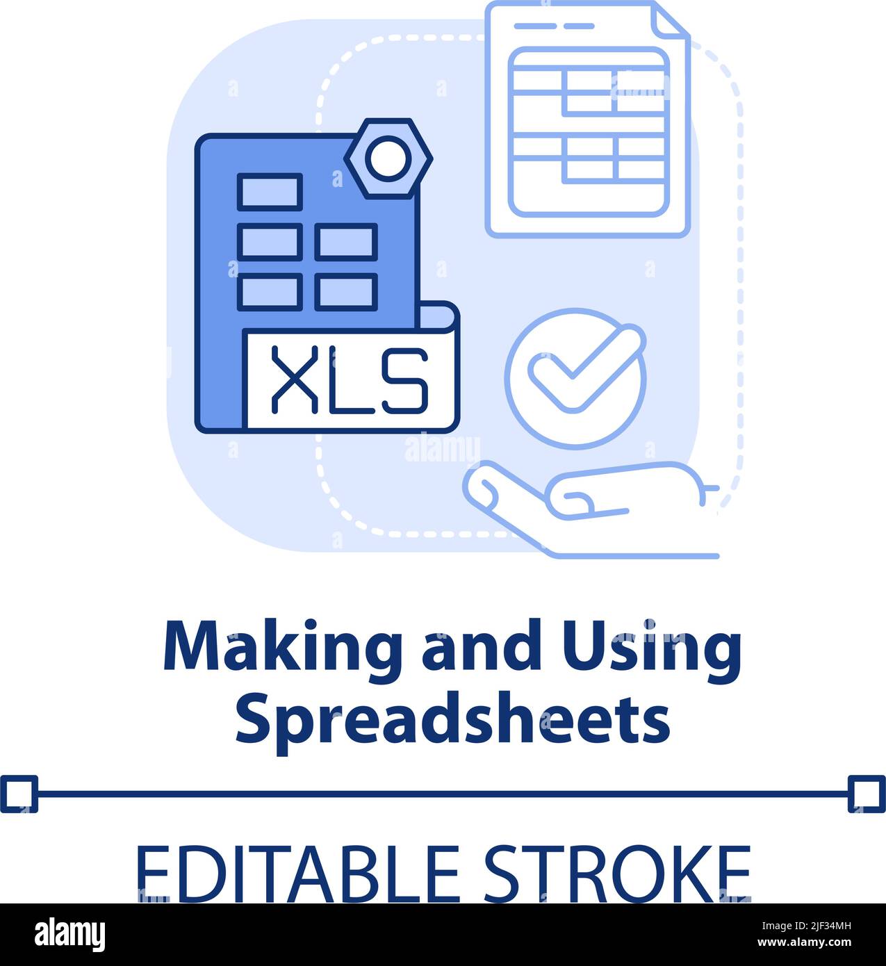 Creazione e utilizzo di fogli di calcolo con un'icona di concetto blu chiaro Illustrazione Vettoriale