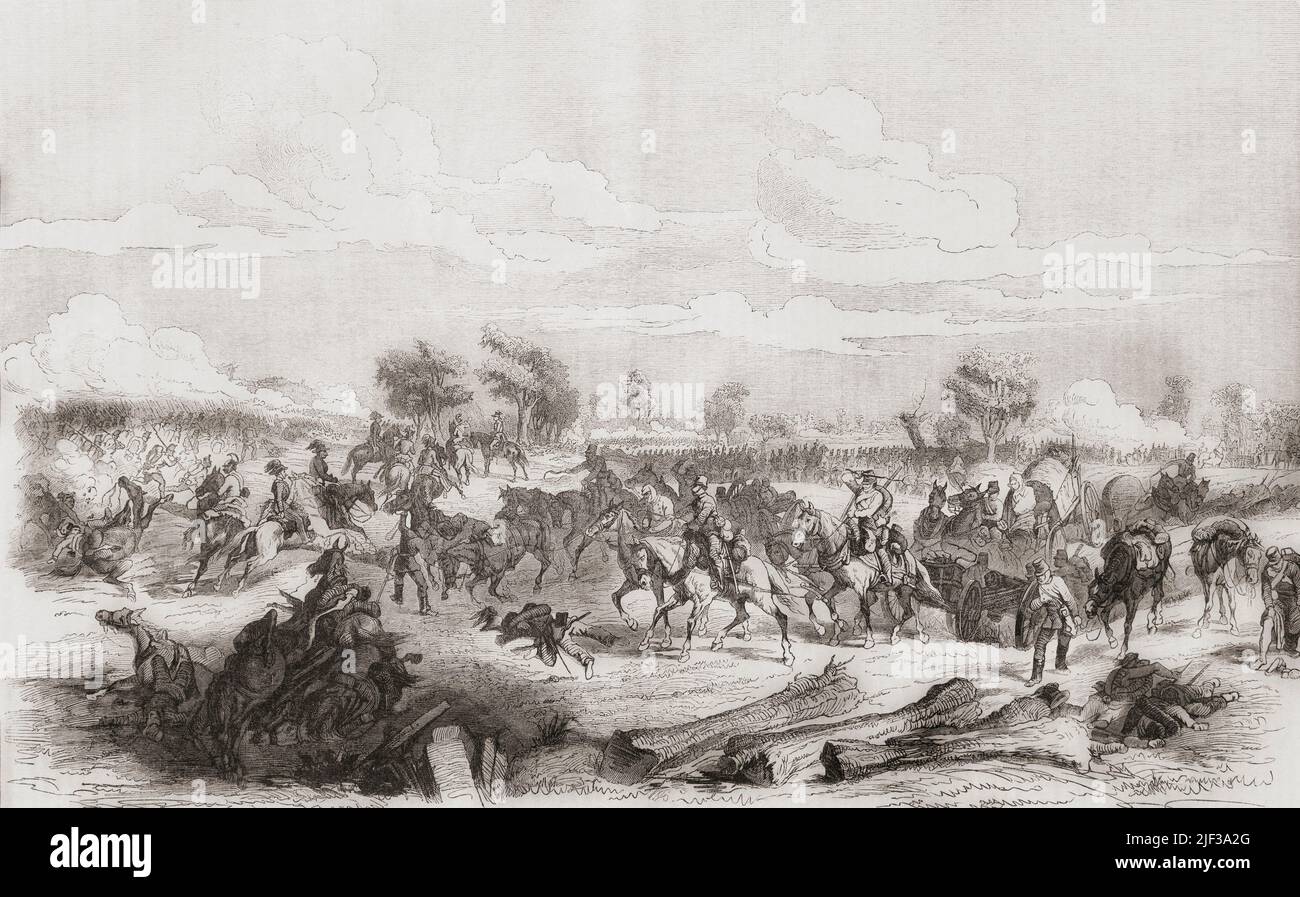 L'ultima carica dell'esercito austriaco nella battaglia di Solferino, 24 giugno 1859. Da l'Univers Illustre, pubblicato Parigi, 1859. Foto Stock