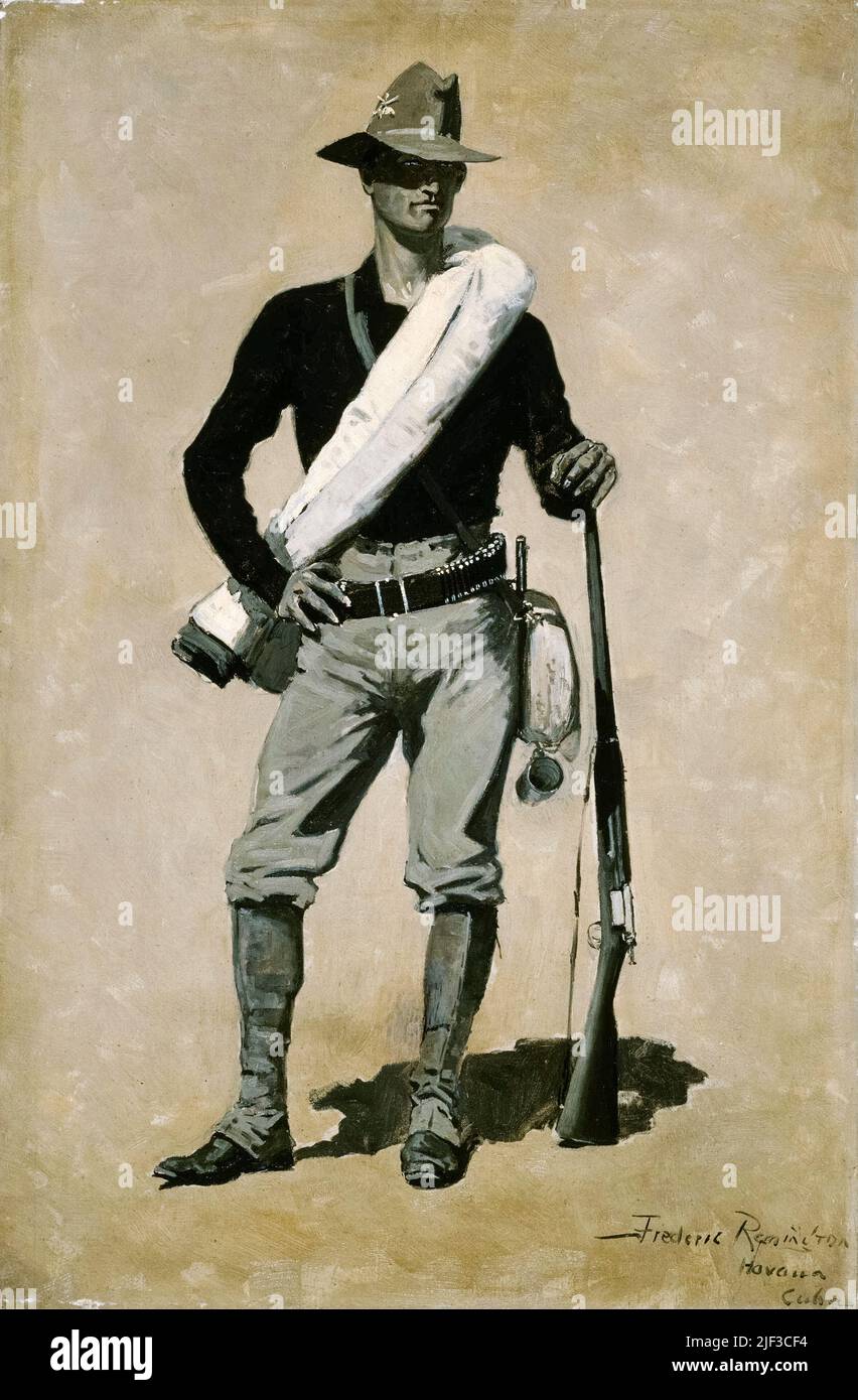 US Soldier, guerra spagnolo-americana, dipinto in olio su tela di Frederic Remington, circa 1899 Foto Stock