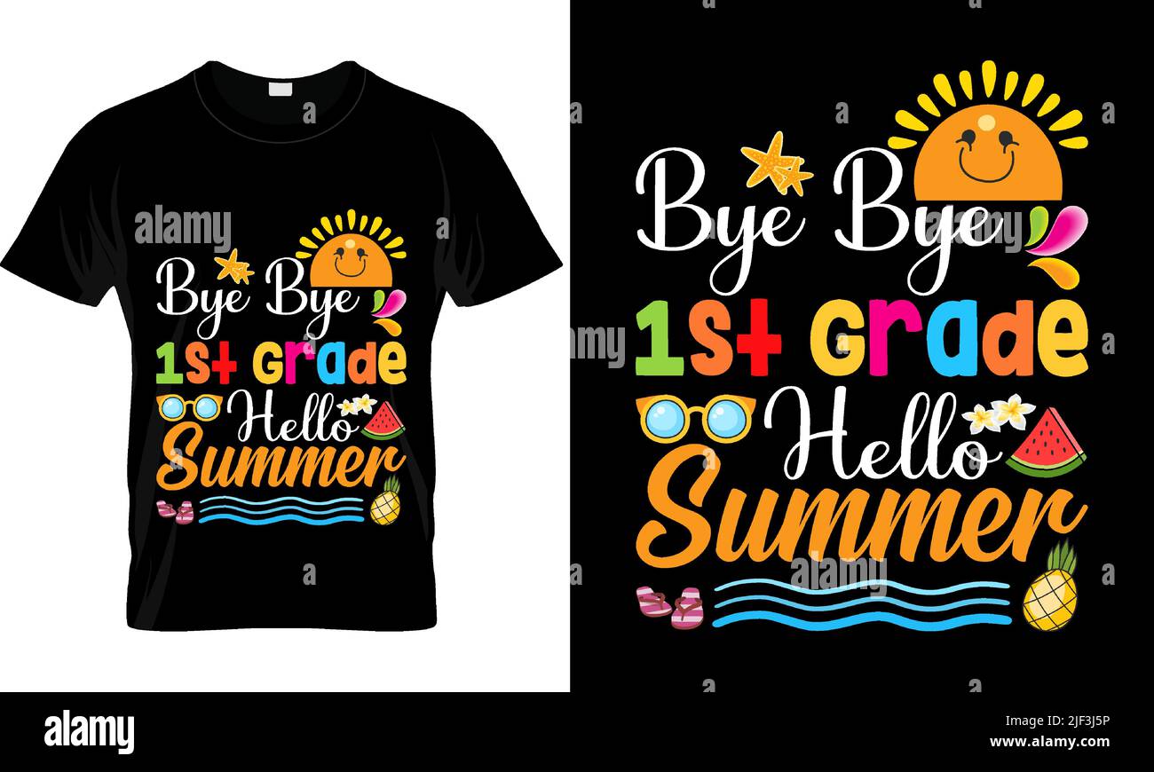 T-shirt estiva, T-shirt da spiaggia, illustrazione del tramonto di ciao estivo, Quotazioni estive e da spiaggia Illustrazione Vettoriale