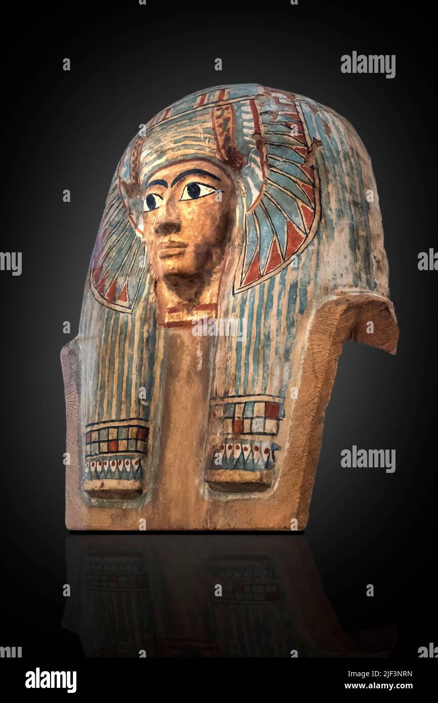 Un pezzo di legno di testa mummia Foto Stock