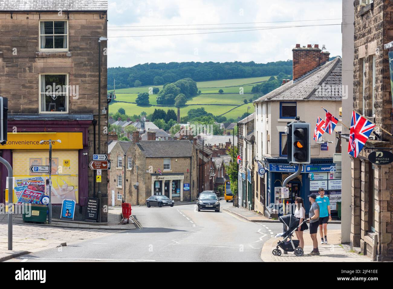 Market Place, Belper, Derbyshire, Inghilterra, Regno Unito Foto Stock