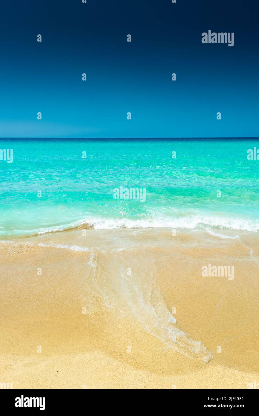 Acque cristalline sulla spiaggia di sabbia di Falassarna, Creta, Grecia Foto Stock