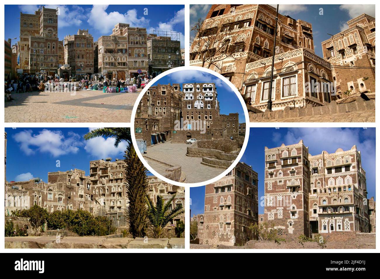 Sanaa la capitale dello Yemen. Situato al centro di un vasto altopiano, è circondato da mura e da tipici palazzi emeniti a più piani Foto Stock