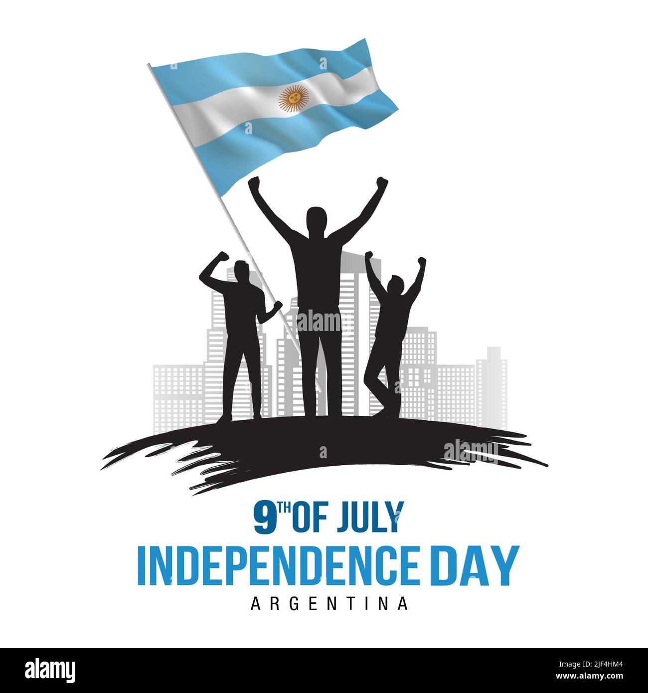 Happy Independence day Argentina. Bandiera con gruppo di persone. Disegno vettoriale Illustrazione Vettoriale