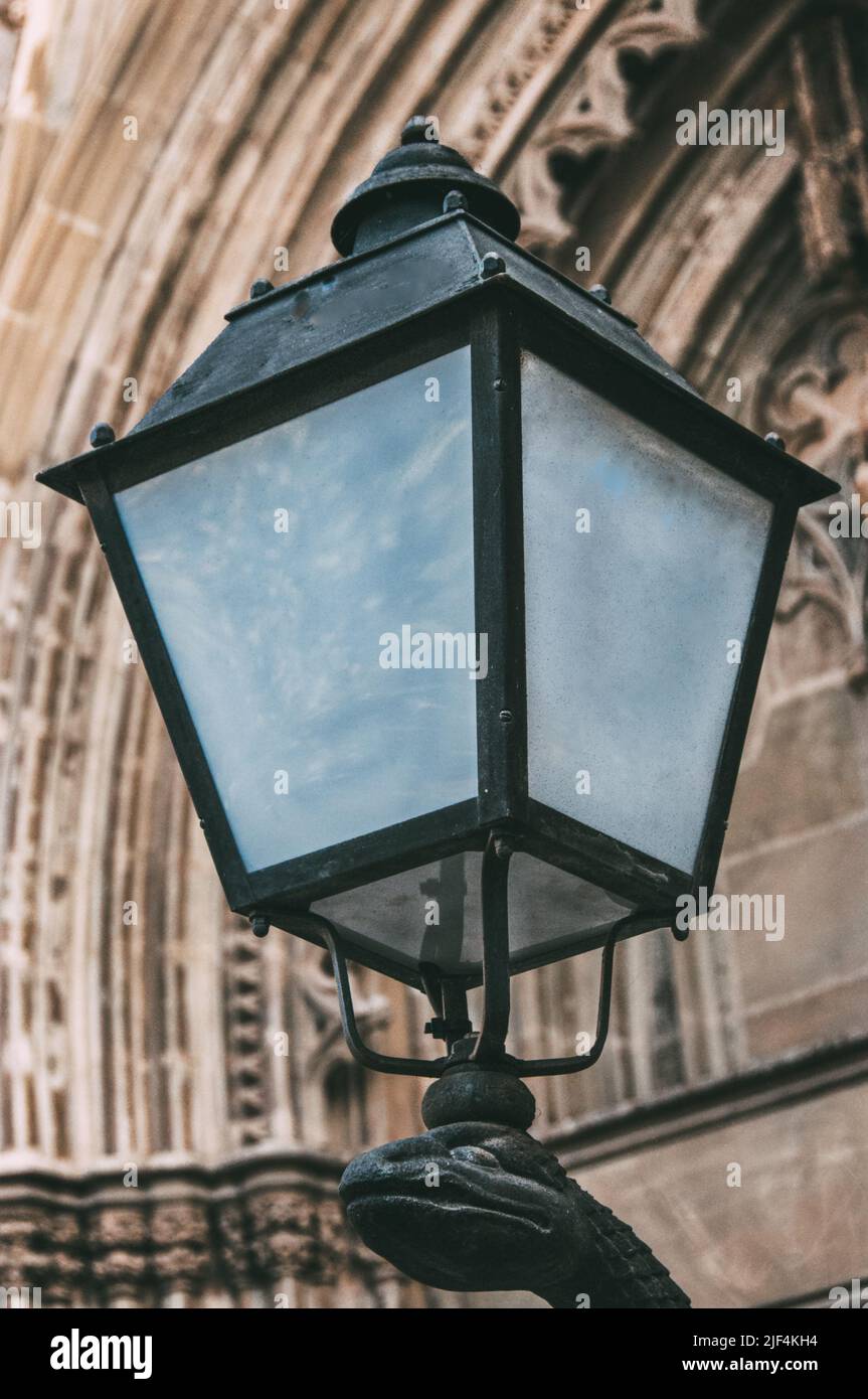 Scultura di un serpente con una luce di strada sulla sua testa Foto Stock