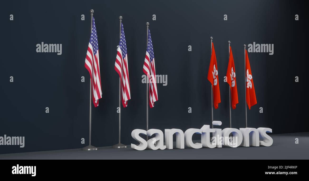 Sanzioni USA contro Hong Kong, sanzioni contro Hong Kong, sanzioni contro Hong Kong, 3D opere e 3D illustrazioni Foto Stock