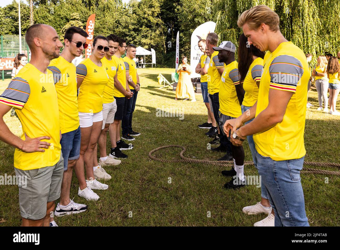 L'illustrazione mostra la presentazione di squadra del Comitato Olimpico belga BOIC - COIB in vista della manifestazione sportiva dei Giochi del mondo 2022, mercoledì 29 giugno 2022 a Bruxelles. I Giochi del mondo saranno organizzati a Birmingham (Alabama), Stati Uniti, dal 07 al 17 luglio e sono un evento internazionale multisport, destinato a sport, o discipline o eventi all'interno di uno sport, che non sono stati contesi nei Giochi Olimpici. BELGA FOTO JAMES ARTHUR GEKIERE Foto Stock