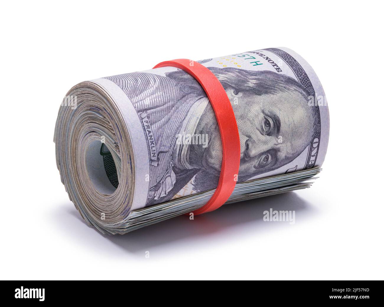 Cento dollari Money Roll Cut out su bianco. Foto Stock