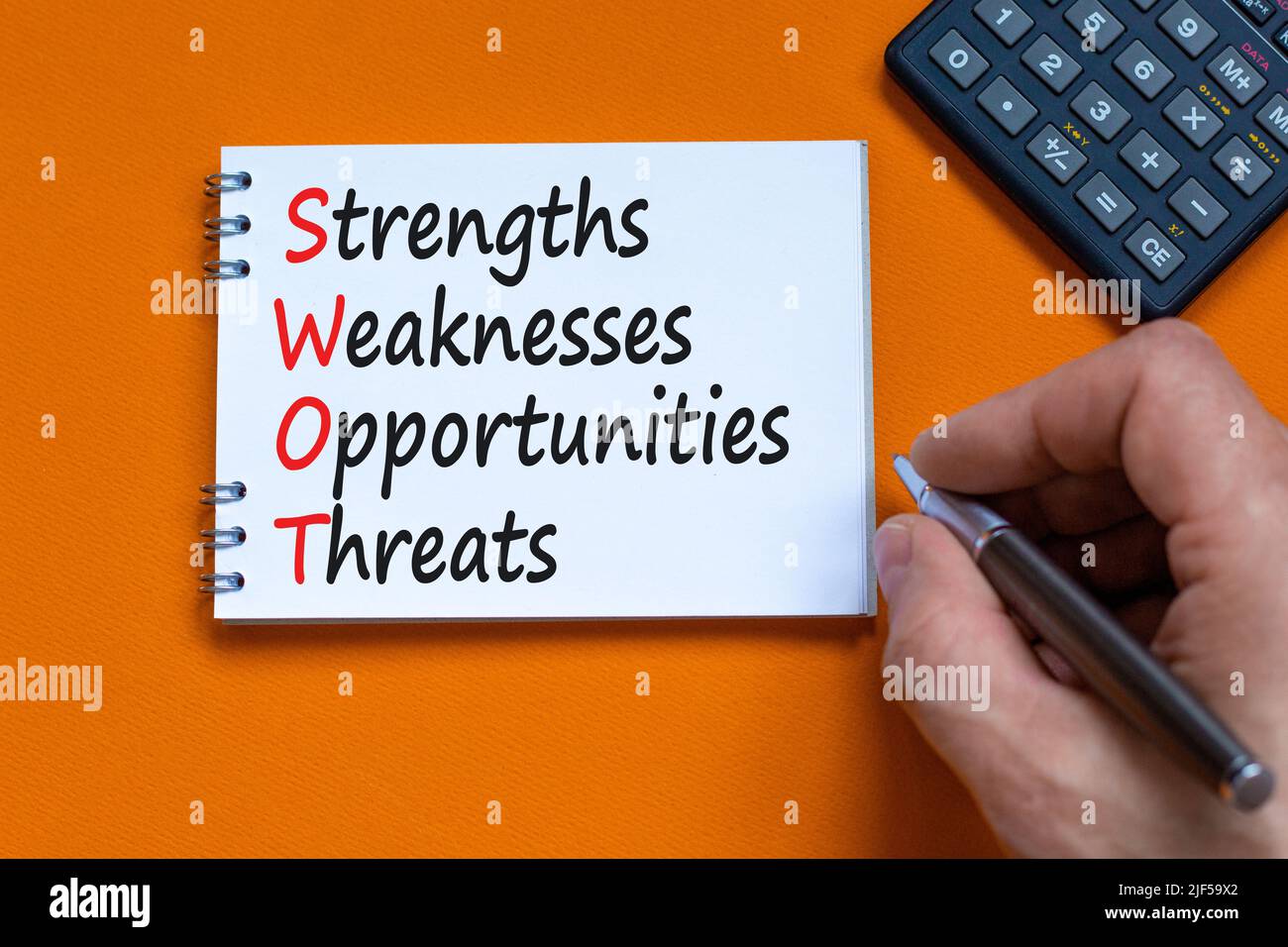 Punti Di Forza Swot Simbolo Delle Opportunita Di Debolezza Parole Chiave Swot Punti Di Forza Debolezze Opportunita Su Nota Su Sfondo Arancione Bello Affari Foto Stock Alamy