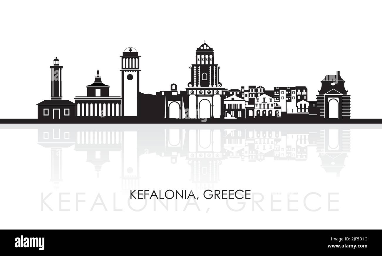 Silhouette Skyline panorama di Cefalonia, Isole Ionniane, Grecia - illustrazione vettoriale Illustrazione Vettoriale