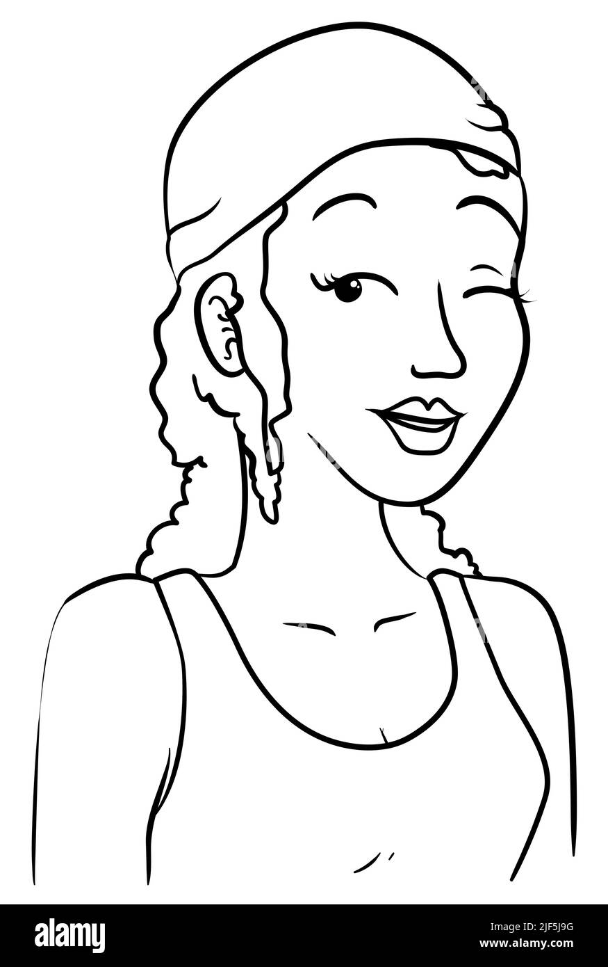 Ritratto per la colorazione di una donna con bandana e blusa che vi avvolse in contorni. Illustrazione Vettoriale