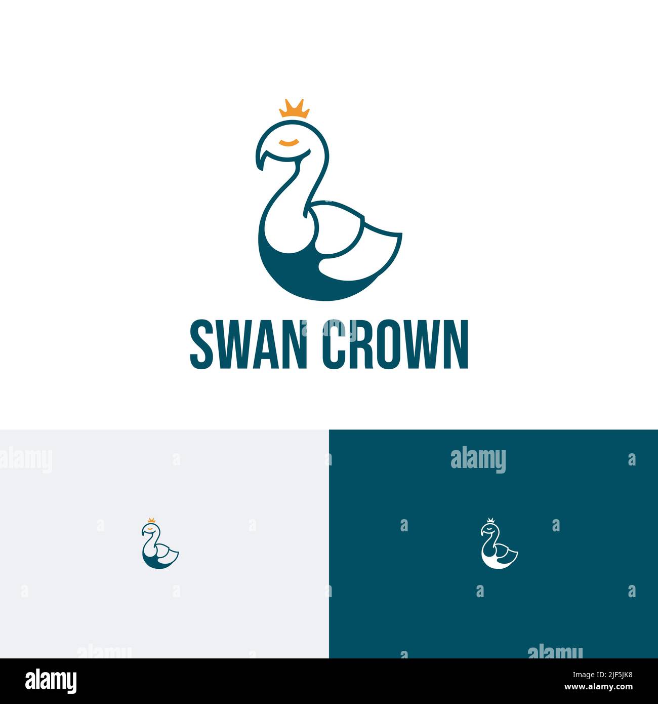 Swan Crown Duck elegante logo Animal Nature Illustrazione Vettoriale