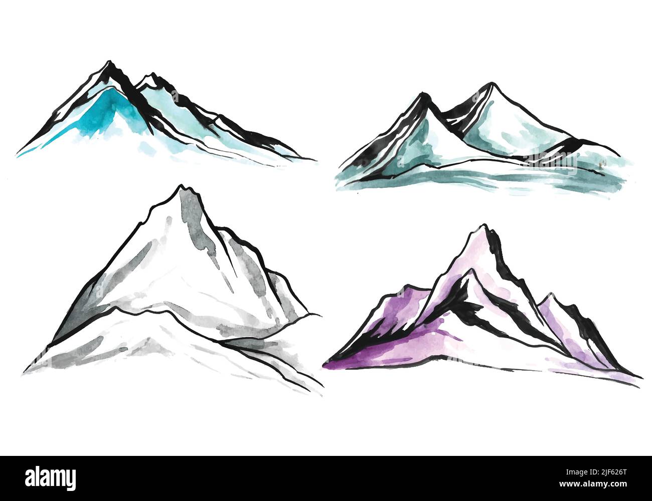 Paesaggio moderno disegno a mano con design di montagna set Illustrazione Vettoriale