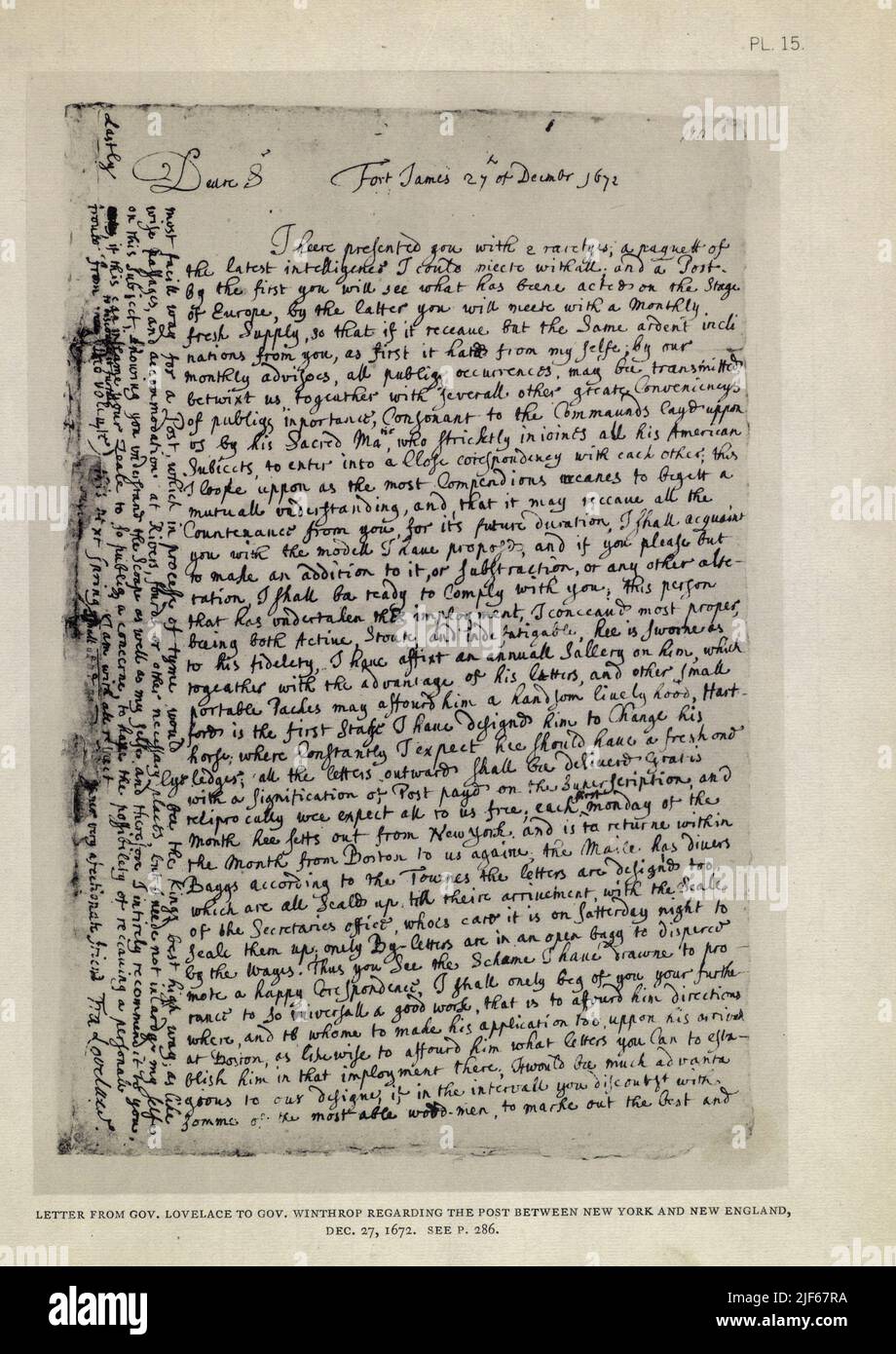 LETTERA DA GOV. DA LOVELACE A GOV. WINTHROP PER QUANTO RIGUARDA IL POSTO TRA NEW YORK E NEW ENGLAND, DEC. 27; 1072. Dal libro l'iconografia di Manhattan Island, 1498-1909 compilata da fonti originali e illustrata da riproduzioni fotografiche di importanti mappe, piani, viste e documenti in collezioni pubbliche e private - Volume 4 Foto Stock