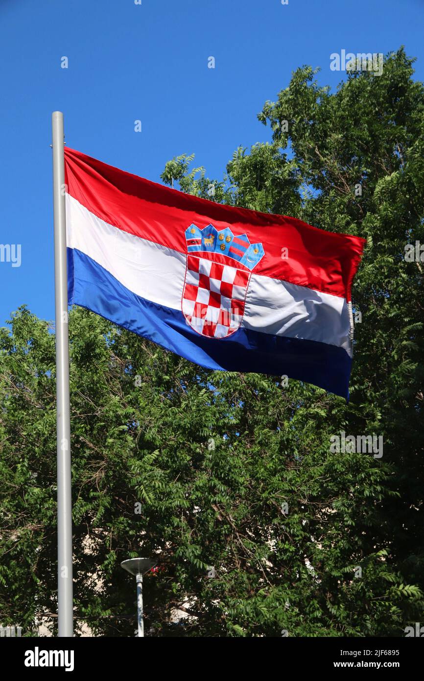 Bandiera della Croazia nel vento. Colori nazionali croati. Foto Stock