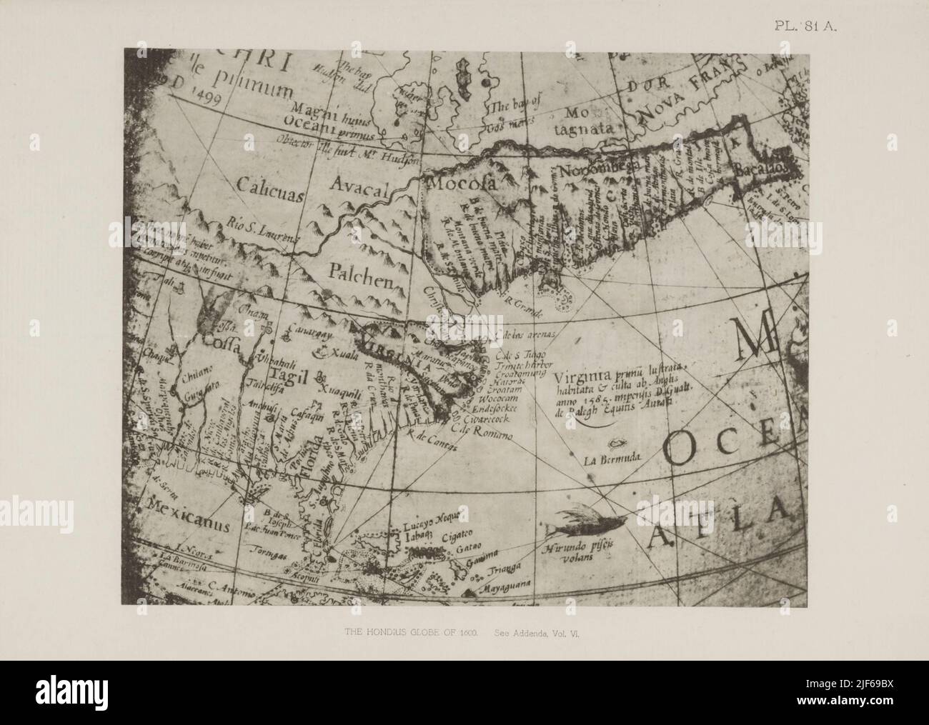 IL GLOBO DI HONDIUS DI 1600. Dal libro l'iconografia di Manhattan Island, 1498-1909 compilata da fonti originali e illustrata da riproduzioni fotografiche di importanti mappe, piani, viste e documenti in collezioni pubbliche e private - Volume 6 Foto Stock