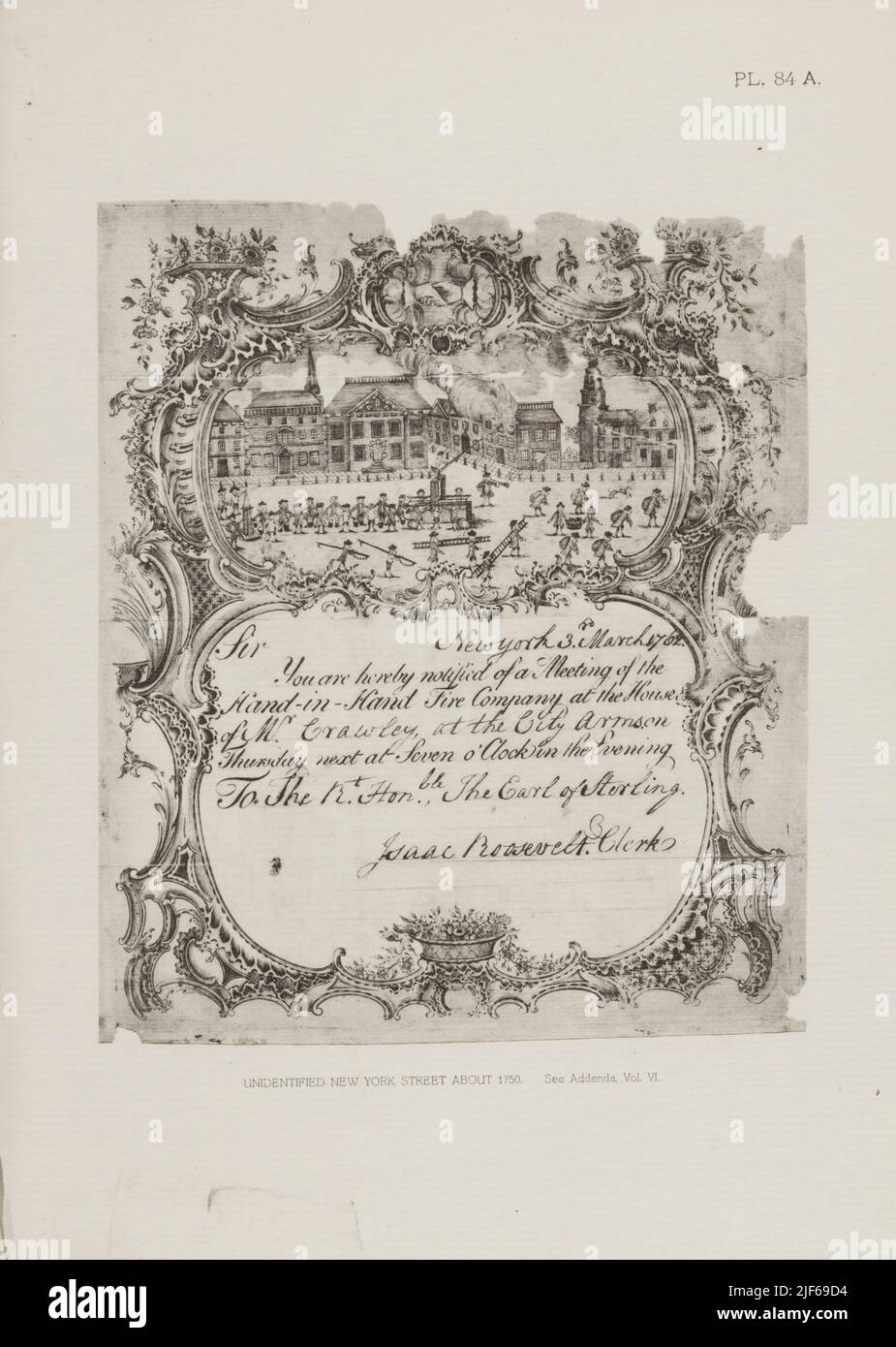 NEW YORK STREET NON IDENTIFICATA CIRCA 1750. Dal libro l'iconografia di Manhattan Island, 1498-1909 compilata da fonti originali e illustrata da riproduzioni fotografiche di importanti mappe, piani, viste e documenti in collezioni pubbliche e private - Volume 6 Foto Stock