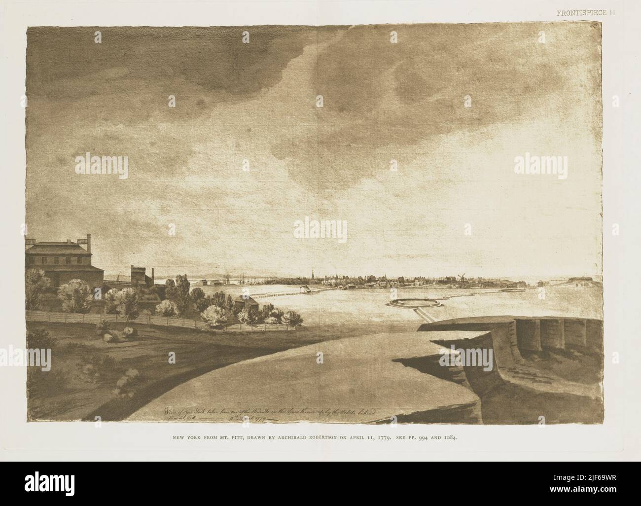 NEW YORK DA MT. PITT; TRATTO DA ARCHIBALD ROBERTSON IL II APRILE 1779. Dal libro l'iconografia di Manhattan Island, 1498-1909 compilata da fonti originali e illustrata da riproduzioni di foto-intaglio di importanti mappe, piani, viste e documenti in collezioni pubbliche e private - Volume 5 di Stokes, I. N. Phelps (Isaac Newton Phelps), 1867-1944 Foto Stock
