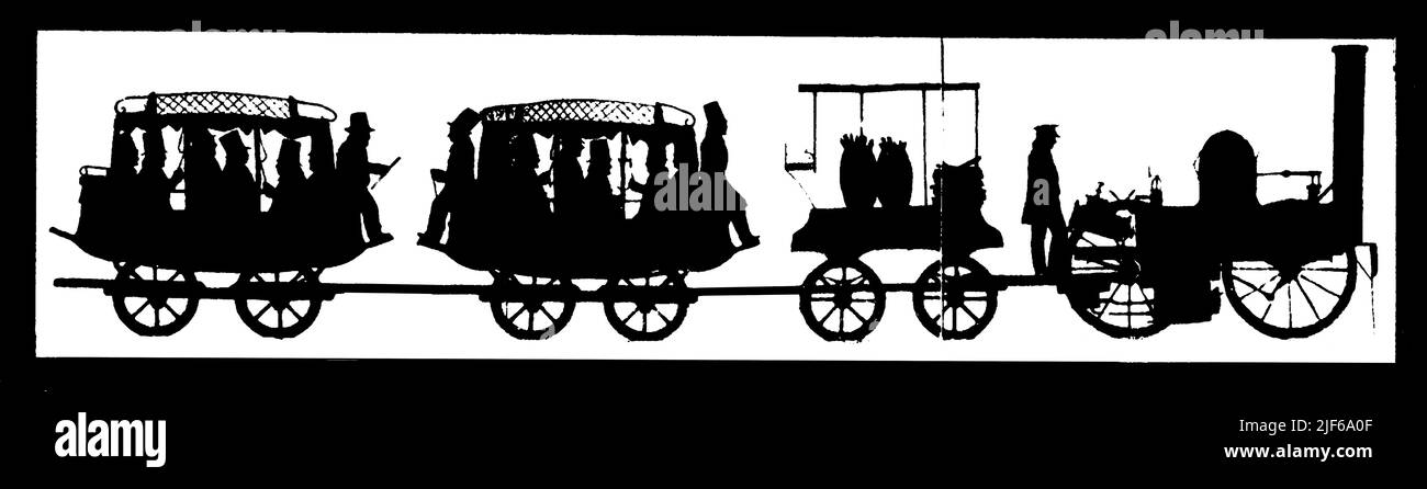 WM. Il DISEGNO ORIGINALE della SILHOUETTE di H. BROWN DEL MOTORE DE WITT CLINTON, COSTRUITO A NEW YORK NEL 1831, LA SUA GARA, E DUE AUTO dal libro l'iconografia di Manhattan Island, 1498-1909 compilata da fonti originali e illustrata da riproduzioni di foto-intaglio di importanti mappe, piani, viste, E documenti in collezioni pubbliche e private - Volume 5 di Stokes, I. N. Phelps (Isaac Newton Phelps), 1867-1944 Foto Stock