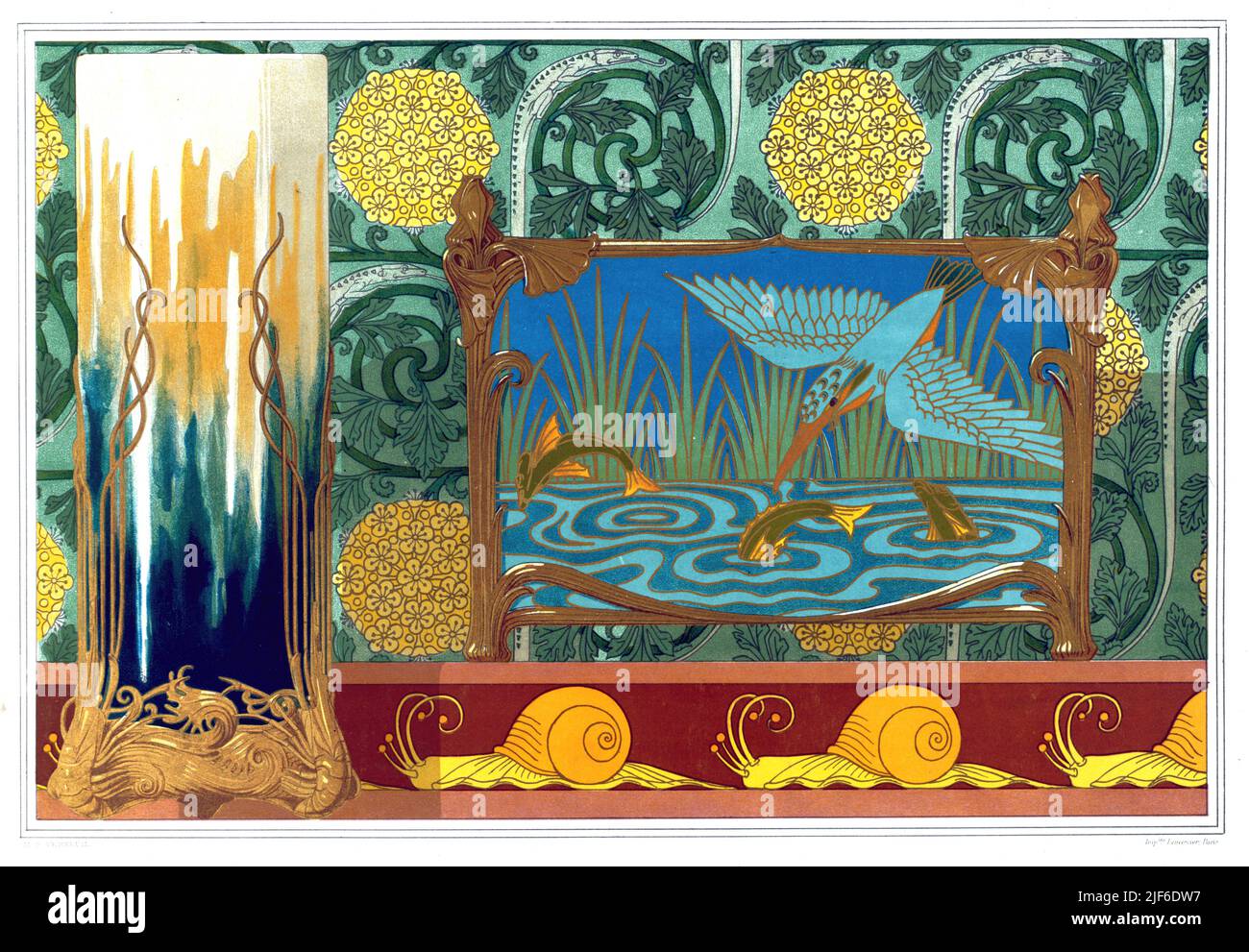 Maurice Pillard Verneuil - Kingfisher, Pesce e lumache - gamberi Foto Stock