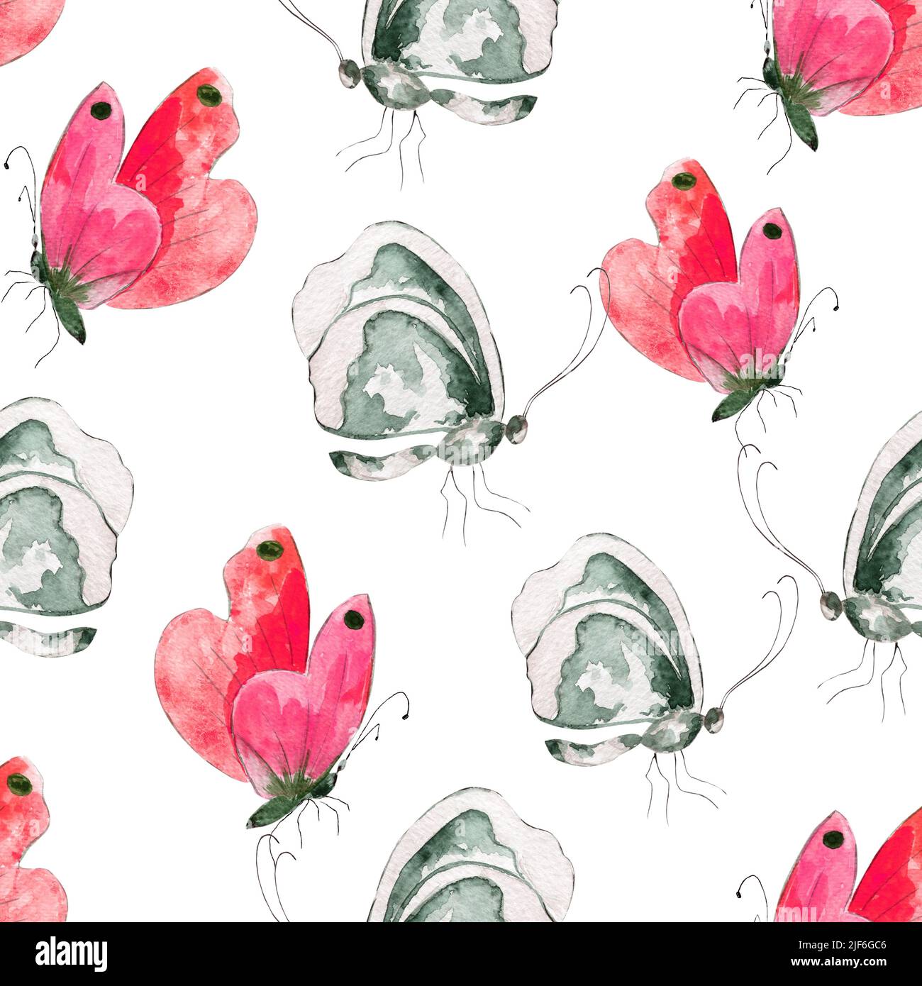 Disegno a mano di acquerello motivo senza giunture. Luminoso coloratissimo farfalle realistiche e fiori .mezzi misti Foto Stock