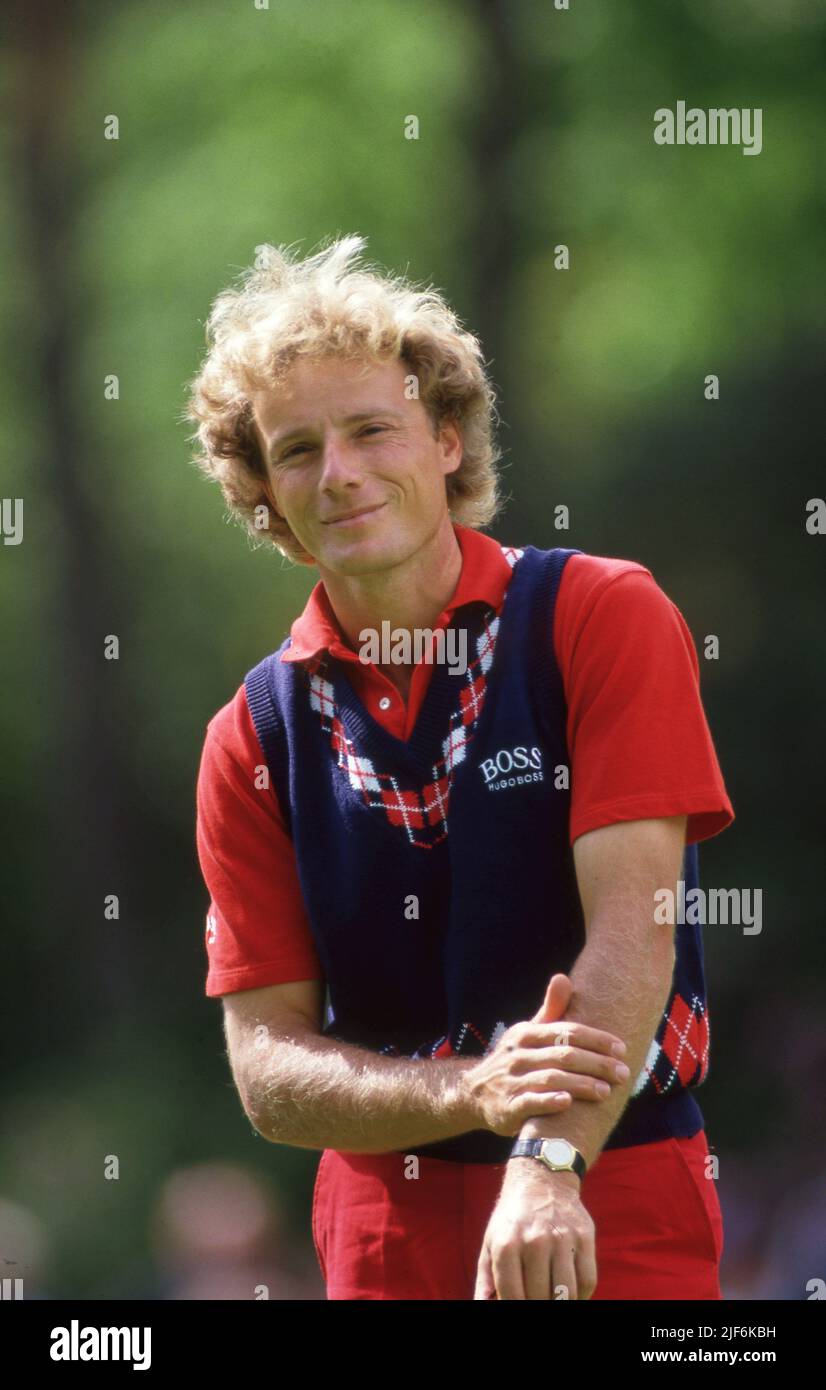 Il golfista Bernhard Langer sorride Wentworth 1988 Foto di Tony Henshaw Foto Stock